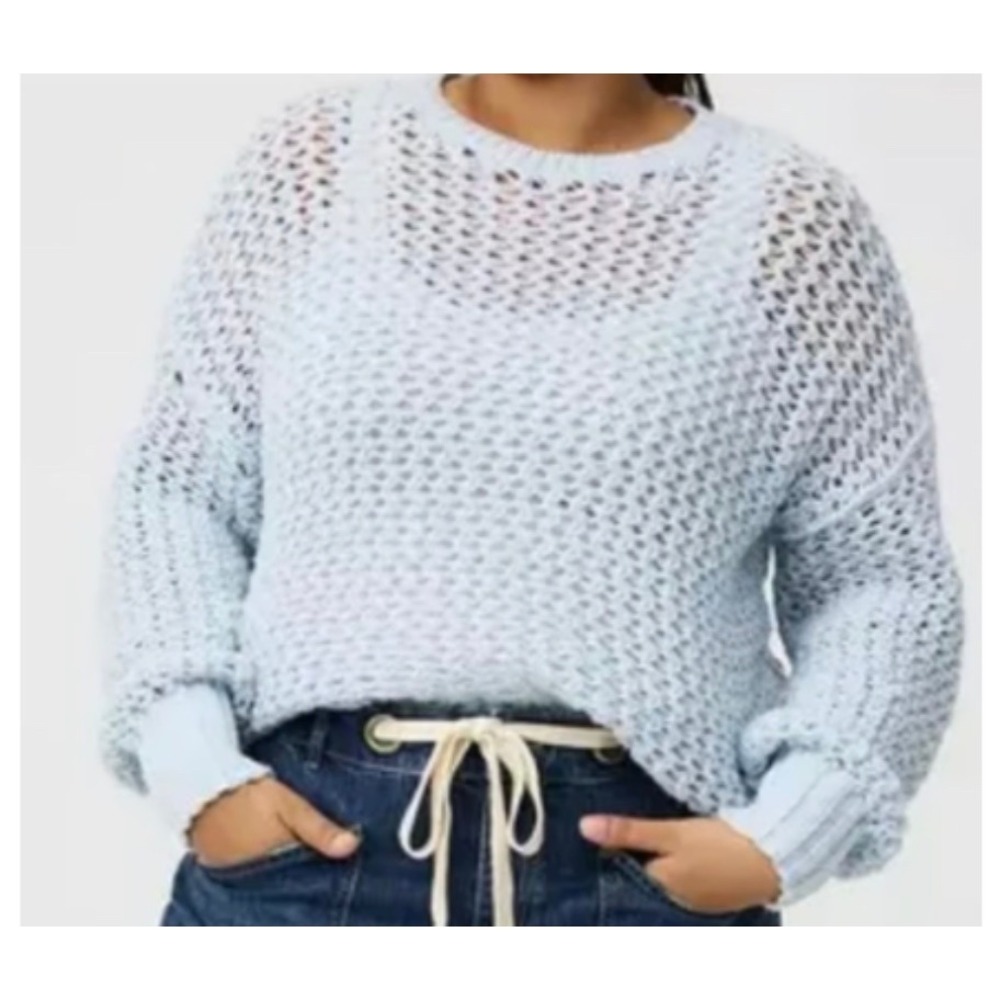 Torrid Womens Cozy Crochet Open Stitch Chunky Sweater Ice Blue Relaxed Fit L XL